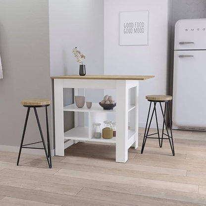 GOWE Adeline 3-Shelf Kitchen Island White and Macadamia