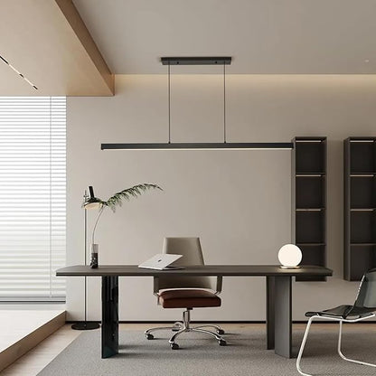 LED Linear Pendant Light Fixtures, 59'' Black Dimmable Island Light with Remote, 3000k-6000K Adjustable Color Temperature, Aluminum Chandelier Lamp Fixture for Kitchen, Dining Room, study room