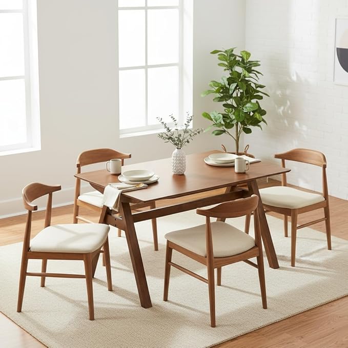 LukeAlon Solid Wood Dining Table 4-6-Seater 59" Large Farmhouse Kitchen Table, Heavy Duty Rustic Style, Natural Wood Dining Room Table for Home, Easy Assembly, Walnut