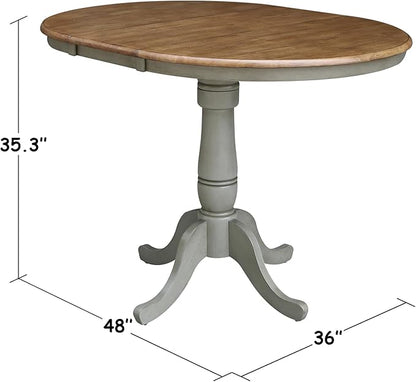 IC INTERNATIONAL CONCEPTS 36" Round Solid Wood Distressed Hickory/Stone Table with 12" Leaf-Counter Height