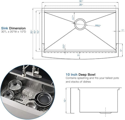 30 Inch Stainless Steel Farmhouse Sink Workstation-Bokaiya 30x20 Apron Front Farm Sink Stainless Steel Workstation 16 Gauge Single Bowl Farmhouse Kitchen Sinks with Cutting Board
