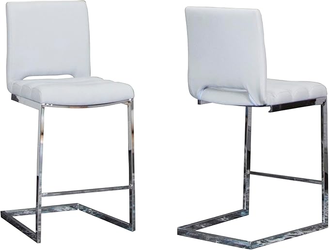 Sunset Trading Delta 24" Upholstered Barstools | Set of 2 Counter Height Stools | S-Shaped Chrome Cantilever Base | Light Gray Padded Upholstery | Dining Room, Home Bar, Pub, Kitchen Island Seating