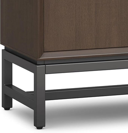SIMPLIHOME Banting Storage Cabinet - 32 inch Wide Solid Wood Low Cabinet in Walnut Brown, Modern Industrial Sideboard for Living Room, Entryway, or Dining Room with Metal Base and Adjustable Shelves