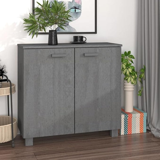 Dark Grey Solid Pine Wood Sideboard, 33.5" Large Buffet Cabinet with 2 Doors, Lacquered Finish, Rustic Storage Furniture for Living Room, Dining Room Kitchen Furniture