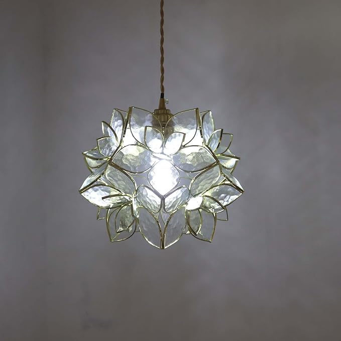 Bieye L10916 Petals Tiffany Style Stained Glass Ceiling Pendant Light for Home Decoration (Clear, 12" Rose Lily)