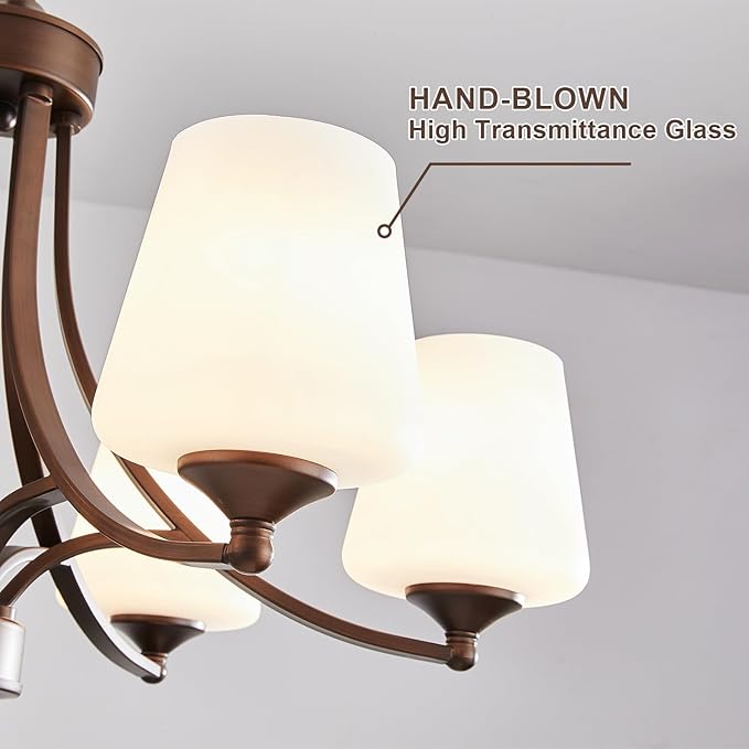 6-Light Farmhouse Chandelier Oil Rubbed Bronze Pendant Light Fixture with Frosted Glass, Rustic Ceiling Lighting Modern Hanging Lamp for Dining Room Living Room Bedroom, 47.2" Height Adjustable