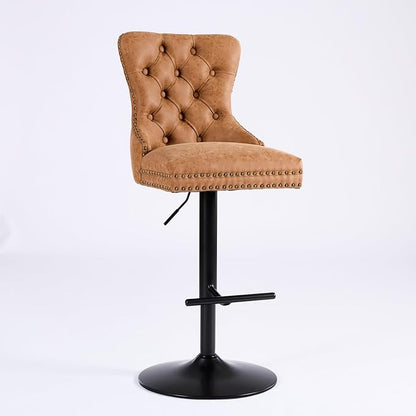 Aged and Retro PU Swivel Bar stools Adjusatble Seat Height from 26 33 Inch, Bar Stools with Backs Comfortable Tufted for Home Pub and Kitchen Island (Orange,Set of 2)