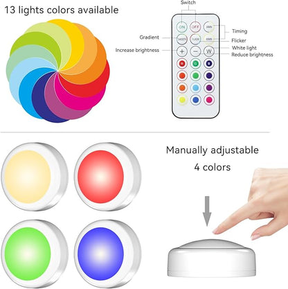 LED Puck Lights with Remote Control, Under Cabinet Lighting Stick on Tap/Push Lights, Battery Operated Closet Lights, Wireless Led Wall Light for Bedroom, Under Counter Light for Kitchen,3 Pack