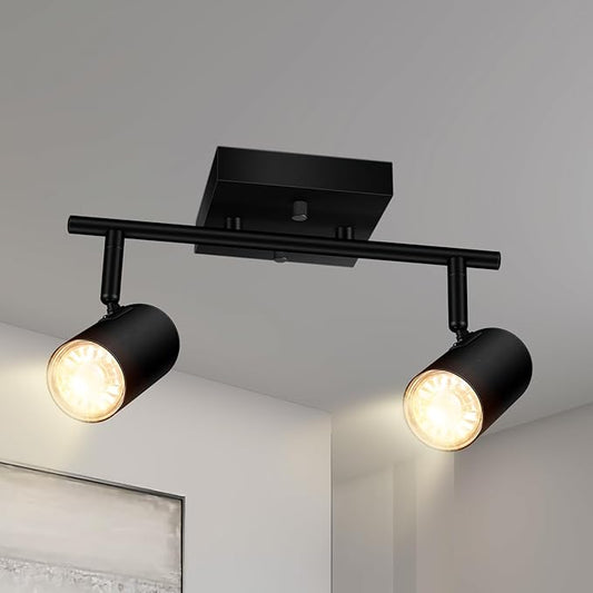 BoostArea 2-Light Track Lighting Kit, LED Track Lighting with GU10 Socket, Flexibly Rotatable Light Heads, Modern Track Lighting Fixtures Ceiling for Kitchen, Bedroom, Living Room, Bulb Not Included