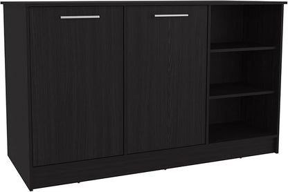 GOWE Ginger Kitchen Island, Three Open Shelves, Two Cabinets White/Black
