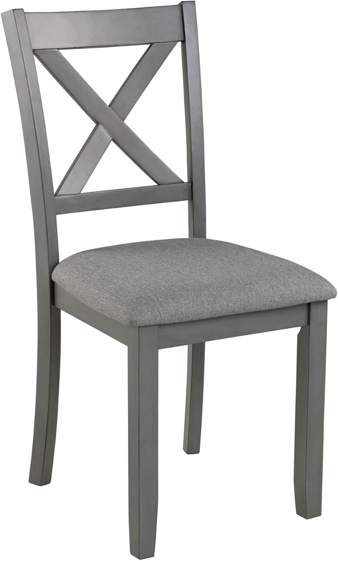 Ball & Cast Wood Frame Dining Chairs Set of 4, Modern Linen Upholstered Kitchen-Chairs with Padded Seat, 330lb Heavy Duty X-Backrest Side Chair for Dining Living Room, Easy Assembly, Gray