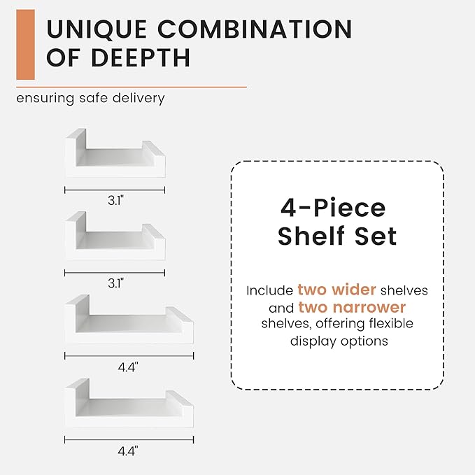 FLYJOE Floating Picture Ledge Shelves for Wall Set of 4, 56 Inch Wall Shelves with Lip Long Large Nursery Book Shelf for Toys Storage Kids Bookshelf Wall Mounted Living Room Bedroom Decor Frames