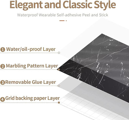 practicalWs 11.8"×78.7" Black Marble Contact Paper Matte Peel and Stick Kitchen Countertops Paper Black and White Self Adhesive Removable Waterproof Wallpaper for Cabinet Covers