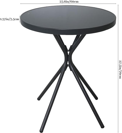 Outdoor Coffee Table with Tempered Glass Top - 23" Metal Bistro Table, All-Weather Steel Accent Table for Patio, Garden & Poolside, Small Space Side Table