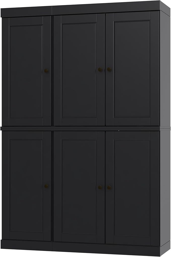 Palace Imports Solid Wood Kitchen Pantry Cabinet 71.5" Tall, 48.5" Wide – Freestanding Storage Cabinet with Adjustable Shelves – Black, Renewable Eco-Friendly 100% Wood, Made in Brazil