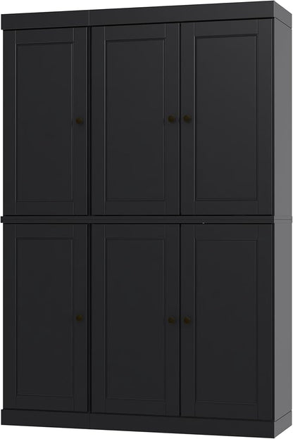 Palace Imports Solid Wood Kitchen Pantry Cabinet 71.5" Tall, 48.5" Wide – Freestanding Storage Cabinet with Adjustable Shelves – Black, Renewable Eco-Friendly 100% Wood, Made in Brazil