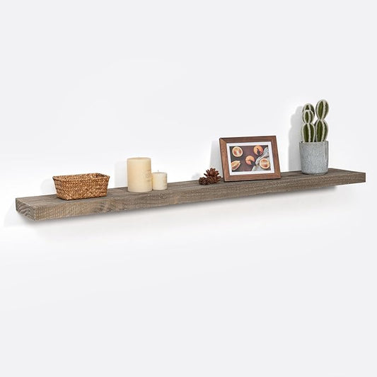 FLYJOE Solid Reclaimed Wood Floating Shelf 48inches Width and 8 inches Depth, Rustic Reclaimed Barnwood Wall Hanging Shelves with Invisible Heavy-Duty Metal Bracket，Cement Grey