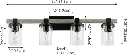 JONATHAN Y 32" Black/Gray Oak Wood Finish LED Vanity Light, Rustic Farmhouse Sconce, Clear Seeded Glass Shade, Industrial Wall Lamp for Bathroom Mirror, Kitchen Sink, LED Bulb (JYL7510B)