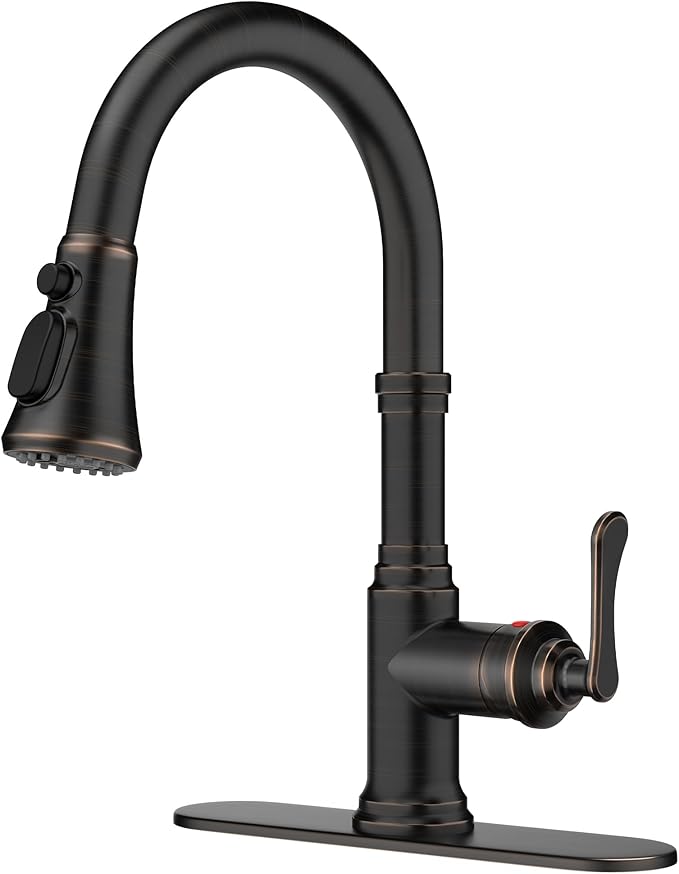 FORIOUS Antique Kitchen Faucets with Pull Down Sprayer Oil Rubbed Brown, 3 in 1 Stainless Steel High Arc Single Handle Sink Faucet for Farmhouse Camper Rv Bar, Fit for 1 or 3 Hole