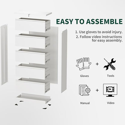 3 Drawer Lateral File Cabinet with Lock, Metal File Cabinets for Home Office, Office Furniture for Organization Hanging Legal/Letter/A4, Metal Filing Cabinet Storage Cabinet, Require Assembly, White