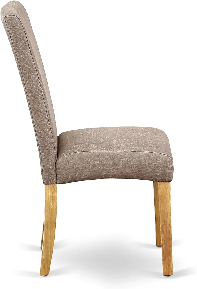 East West Furniture DRP4T16 Driscol Parson Kitchen Chairs - Dark Khaki Linen Fabric Upholstered Dining Chairs, Set of 2, Oak