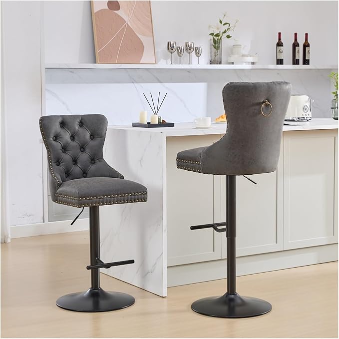 Aged and Retro PU Swivel Barstools Adjusatble Seat Height from 26-33 Inch, Modern Bar Stools with Backs Comfortable Tufted for Home Pub and Kitchen Island,for Living Room