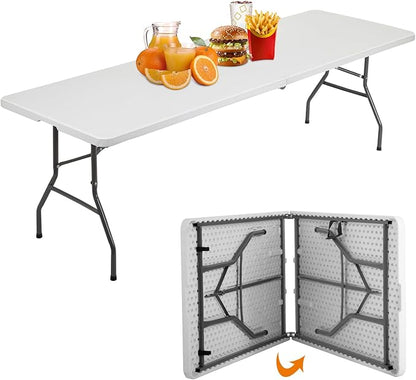 BestOffice Camping Folding 8 Foot Plastic Table, White