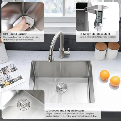 Stainless Steel Laundry Sink Undermount-VASOYO 23x18x13 Undermount Utility Sink Stainless Steel 16 Gauge Single Bowl Deep Laundry Room Sinks Under Mount Sinks