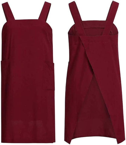 WROLEM Women's Practical Cross Back Pinafore Apron with Large Pockets Home Kitchen,Restaurant,Coffee House,Cooking,Gardening