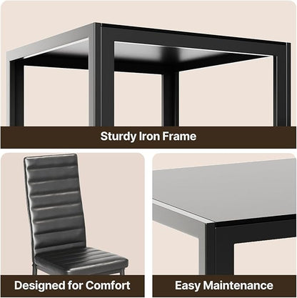 Gizoon 3 Piece Glass Dining Table Set, Kitchen and Chairs for 2, PU Leather Modern Room Sets for Home, Kitchen, Living Room