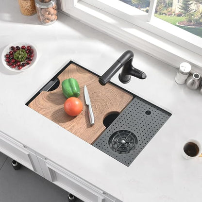 23 Inch Black Undermount Bar Sink with Glass Rinser-Bokaiya 23x14 Small Bar Sink Undermount Workstation Wet Bar Sinks 16 Gauge Black Stainless Steel Single Bowl Undermount Kitchen Sink