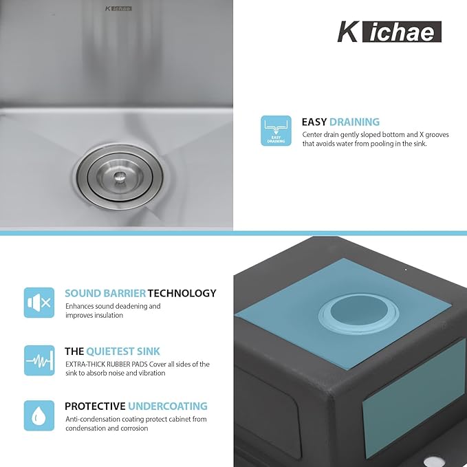 Kichae 19 Inch Outdoor Kitchen Sink - 19" x 20" Stainless Steel Drop Sink 16 Gauge with Pull Down Faucet Combo & Cover for Small Outdoor Kitchens, Bar Prep, and RV Use