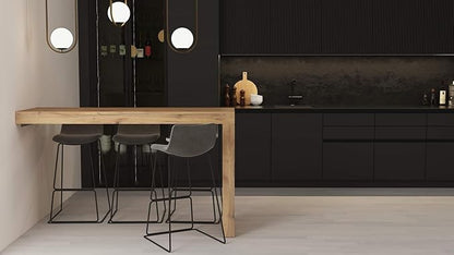Mobili Fiver Evolution Tall Kitchen Bar Table Made in Italy | Space Saving, Wall-Mounted Counter Height Table for 6 | Breakfast Bar Table Top w/Cable Holder | Ashwood Black | 70,9'' x 23,6" in