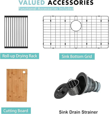 Black Farmhouse Kitchen Sink,16 Gauge 304S Stainless Steel Workstation Farm Sinks with Accessories, 33" x 20" x 10" Large and Deep Single Bowl Apron Front Kitchen Sinks