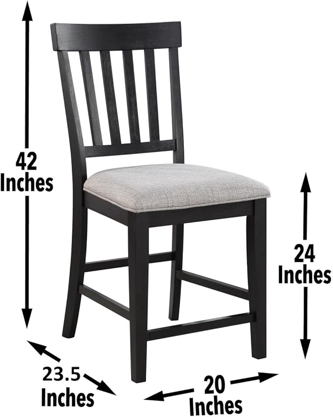 Steve Silver Halle Counter Chair w/Built-in Footrest, Set of 2 Counter Chairs, Schoolhouse Back, Upholstered Seat, Solid Wood Legs, Schoolhouse Styling, Ebony Finish, 20" L x 23.5" W x 42" H, Brown