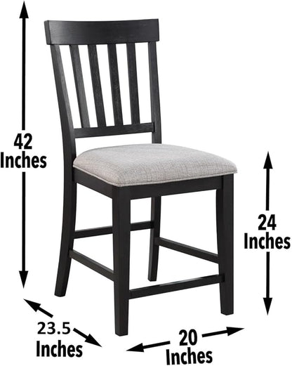 Steve Silver Halle Counter Chair w/Built-in Footrest, Set of 2 Counter Chairs, Schoolhouse Back, Upholstered Seat, Solid Wood Legs, Schoolhouse Styling, Ebony Finish, 20" L x 23.5" W x 42" H, Brown