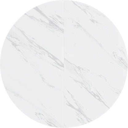 47" Round Marble Veneer Dining Table, Kitchen Table with Wood Strip Base, Dinner Tables with Stable Support for Kitchen & Living Room, White