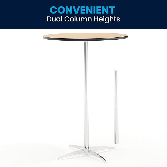 Flash Furniture Lars 30" Round Cocktail Table with 30" and 42" Columns, Adjustable Standard or Bar Height Round Table for Events or Home Use, Natural