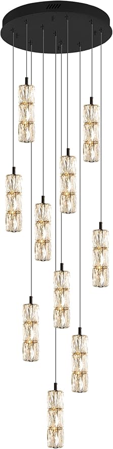 ykolupty Modern Chandelier 10-Lights Black Chandelier Lighting Fixture High Ceiling Chandelier Suitable for Living Room Staircase Villa, TP3030-10H