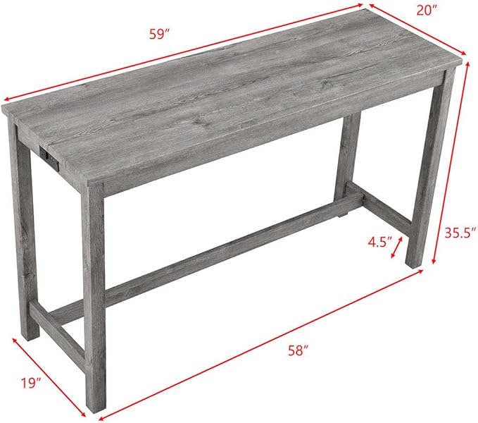 4 Piece Dining Table Set with 3 Stools, Small Kitchen Table Set Kitchen Island Table with Power Outlet, Space Saving Bar Industrial Bar Table and Chairs Set,for Living Dining Game Room,Gray