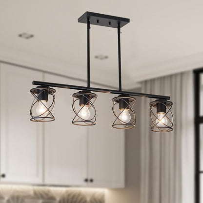 mavcadonf 4-Light UL Certified Farmhouse Linear Pendant Light, Black Metal Adjustable Kitchen Island Light with Sloped Ceiling Compatible, Hanging Light for Dining Room Living Room Foyer