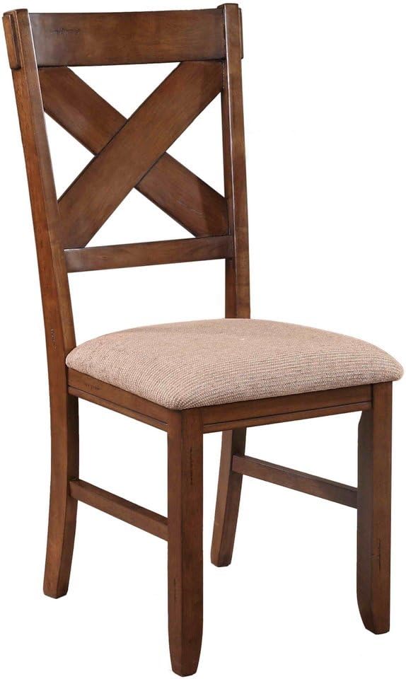 Roundhill Furniture Karven Cross Back Upholstered Dining Chairs in Dark Hazelnut Finish, Set of 2
