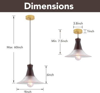 Vintage Farmhouse Glass Pendant Light Fixture 9 Inch Industrial Clear Ceiling Hanging Light with Walnut Wood lamp Holder for Kitchen Island Hallway Bar Dining Room Bedroom Foyer（3 Pack）