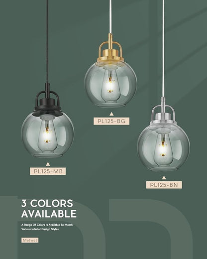 2 Pack Pendant Lights Kitchen Island, 7" Brushed Gold Pendant Light Fixtures Over Island with Globe Clear Glass Shade, Brass Hanging Lights for Dining Room Entryway, PL125-BG-2PK