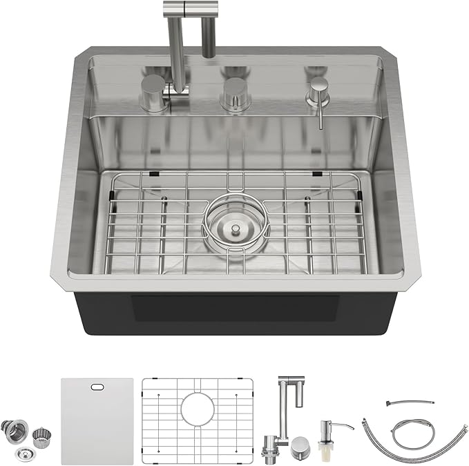 Outdoor Sink 21x18x9 Inch Undermount Bar Sink With Faucet and Cover 16 Gauge Stainless Steel Single Bowl Sinks with Folding Faucet Indoor Outdoor
