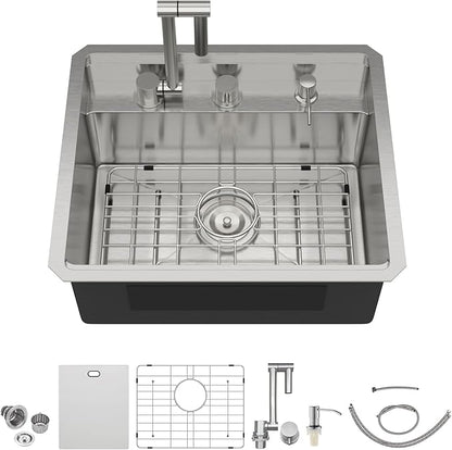 Outdoor Sink 21x18x9 Inch Undermount Bar Sink With Faucet and Cover 16 Gauge Stainless Steel Single Bowl Sinks with Folding Faucet Indoor Outdoor