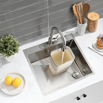 25 Inch Laundry Sink, 25x22 Drop in Kitchen Sink Stainless Steel Utility Sink with Cleaning Brush 12 Inch Deep Single Bowl 16 Gauge Laundry Room Outdoor Basin