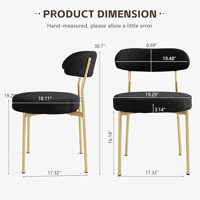 Black Boucle Dining Chair Set of 4, Modern Oval Upholstered Dining Chairs with Curved Back and Metal Leg for Dining Room,Restaurant,Kitchen Island(Gold Leg)
