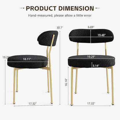 Black Boucle Dining Chair Set of 4, Modern Oval Upholstered Dining Chairs with Curved Back and Metal Leg for Dining Room,Restaurant,Kitchen Island(Gold Leg)