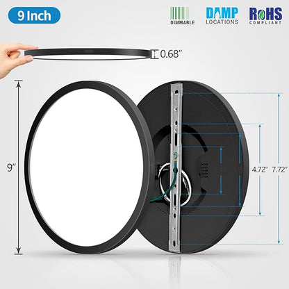 mw LED Flush Mount Ceiling Lights, 9 Inch Round Black Ceiling Light, 20W 120V 5CCT 2700/3000/3500/4000/5000K, Dimmable Slim Flush Mount Light, Close to Ceiling Light Fixtures for Bedroom, Hallway